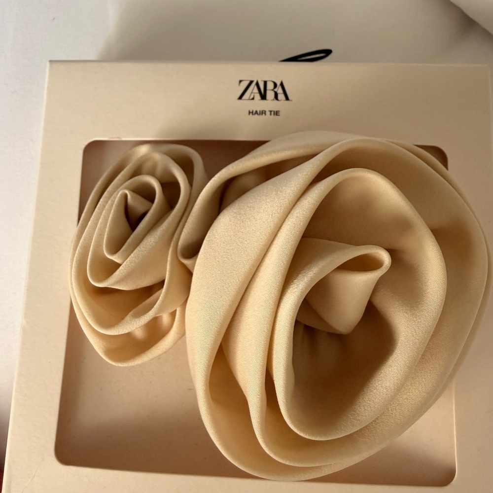 ZARA Cream Satin Rose Hair Tie Duo